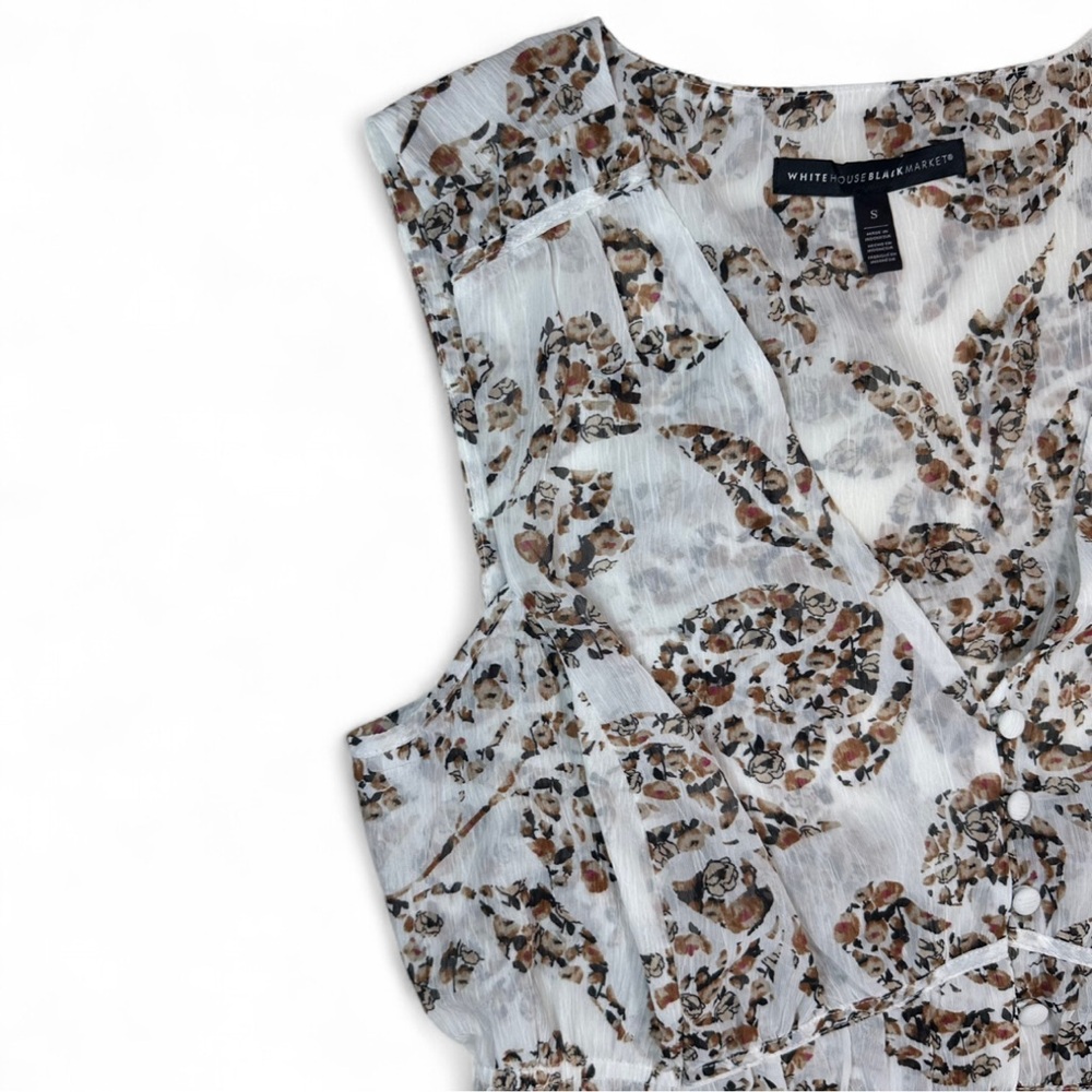White House Black Market Brown and White Floral Sleeveless Midi Dress - Picture 4 of 7